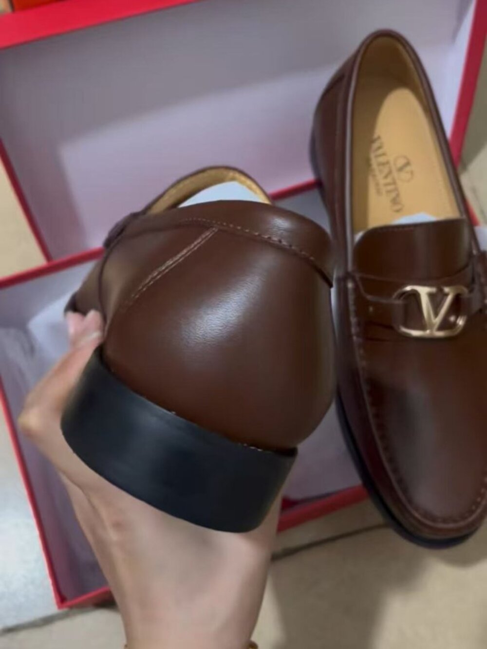 Valentino Style Brown V-Logo Womens Loafers - Picture 6 of 6
